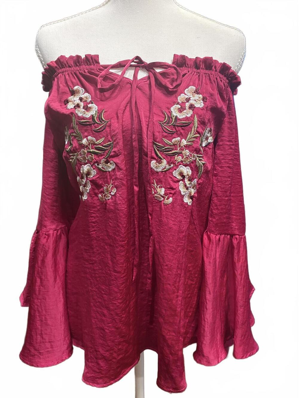 Magenta boho, cottagecore, festival satin top
